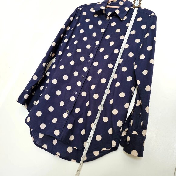 Gap New Tailored Print Shirt 100% Cotton Navy Polka Dot High-Low Button Up M - Picture 5 of 9